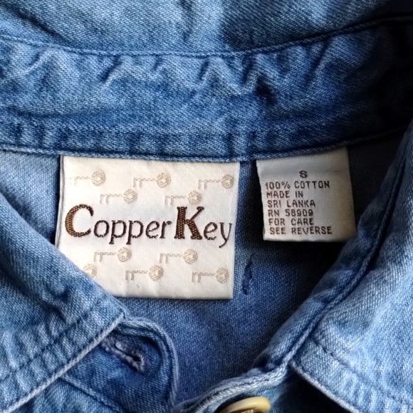 Copper Key denim artsy vest, DIY, small, boho, bohemian, art to wear - Picture 6 of 6